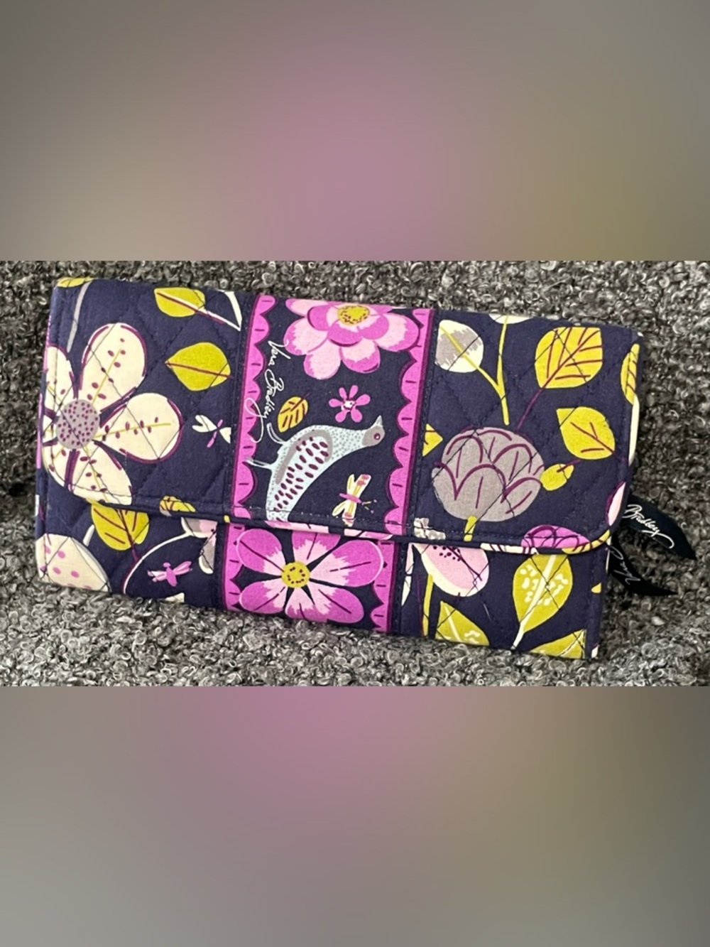 Vera Bradley GUC Quilted Floral Wallet - Pink, Purple, Navy & Lime